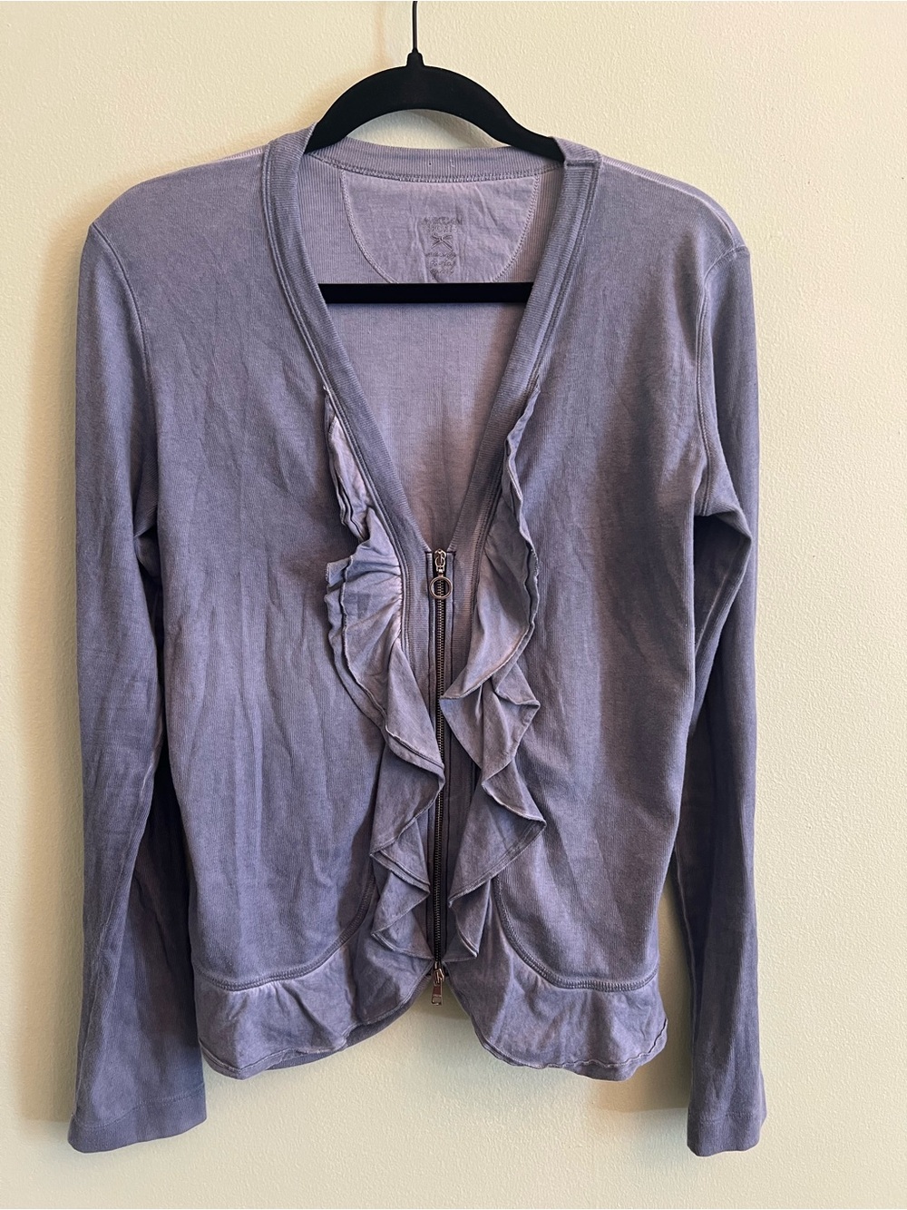 Marc Cain Sports Blue-Grey Zip-Front Knit Ruffle Sweatshirt